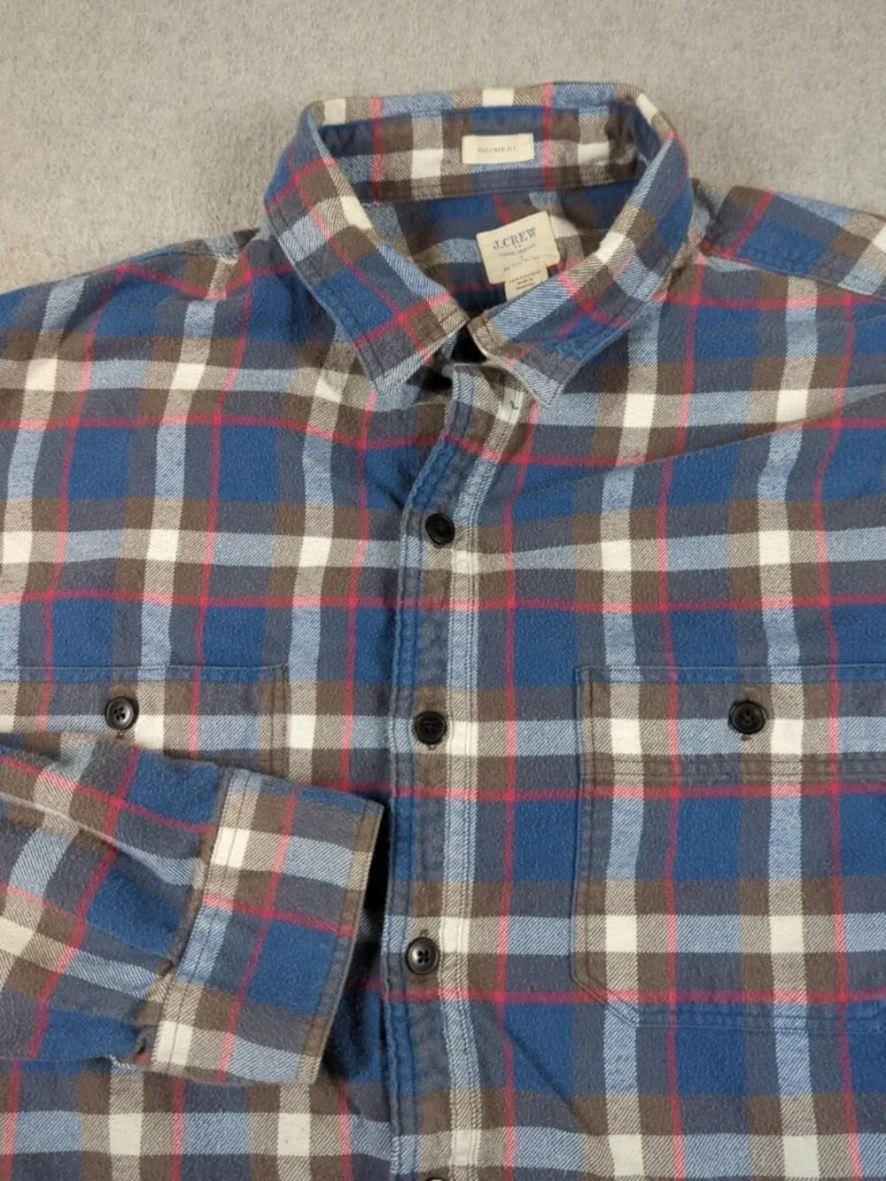 J. Crew Shirt Men's Large Plaid Long sleeve Tailored Fit Flannel Button Up